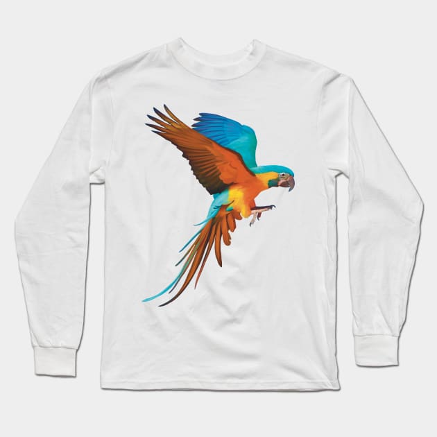 Gorgeous Blue and Gold Macaw illustration, realistically drawn display it’s beautiful colours. Great bird lovers gift. Long Sleeve T-Shirt by PlumpPlumStudio